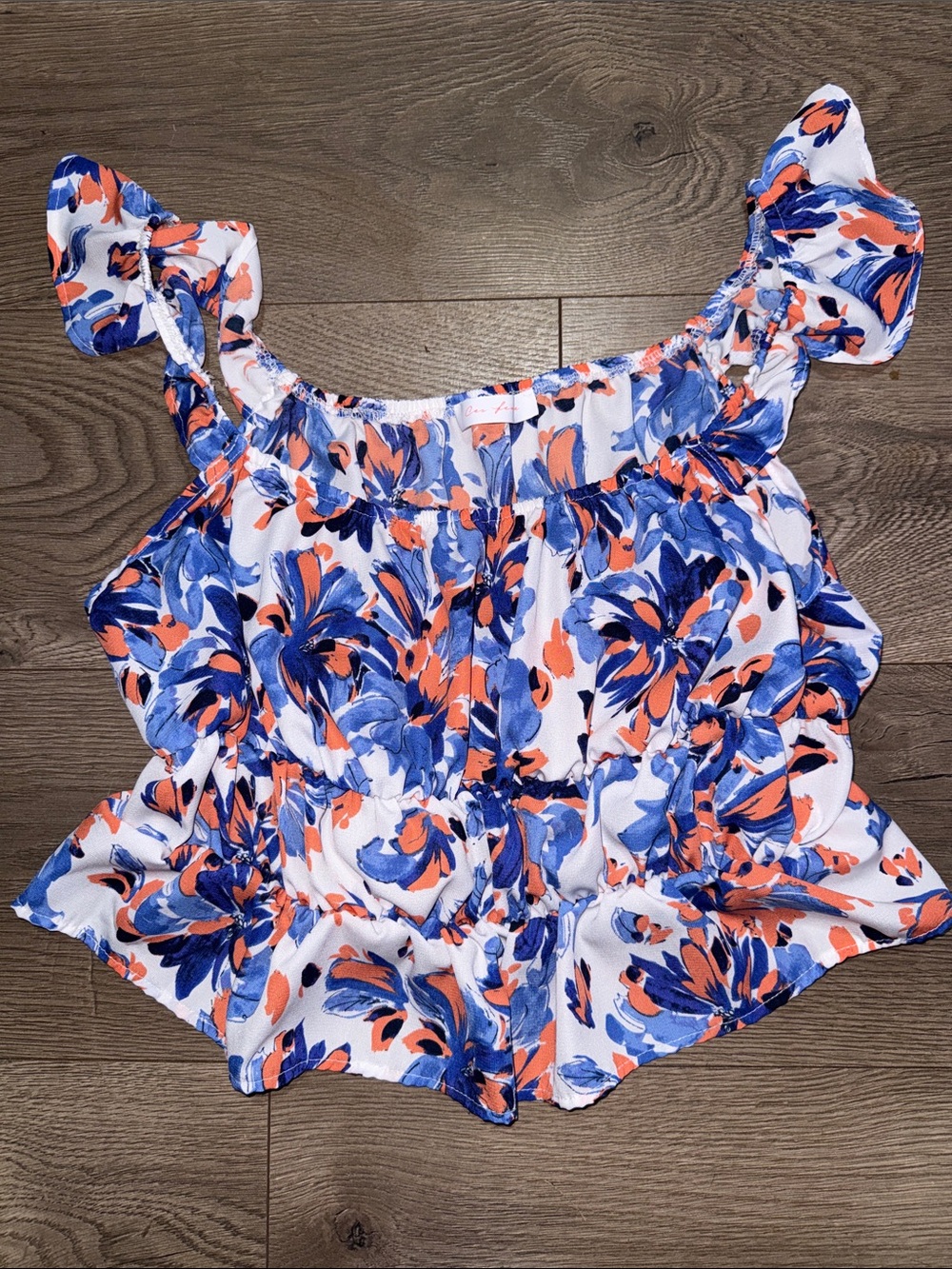 Ces Femme Blue & Coral Floral Ruffle Camisole